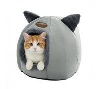 Relaxdays Cueva para Gatos con Orejas, Cama con cojín extraíble, Al x D 37 x 44 cm, Tejido Mullido, Gris