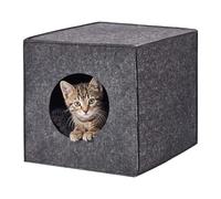 Relaxdays Cueva para Gatos, Fieltro, 33 x 33 x 37 cm, Plegable, con cojín, Cama para Gatos, Color Gris Oscuro