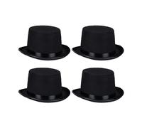 Relaxdays Cylinder Hat, Set of 4, Magic Hat for Men and Women, Head Circumference 58 cm, Costume Cylinder Halloween, Carnival, Black