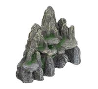 relaxdays Decoración Acuario, Roca con Cuevas, Piedra Decorativa, 21 cm de Alto, 1 Ud, Poliresina, Gris y Verde, Polirresina