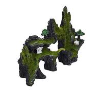 relaxdays Decoración Acuario Roca, Estilo Japonés, Piedra, Escondite Peces, Poliresina, 1 Ud, 17 x 23,5 cm, Negro-Verde, Polirresina