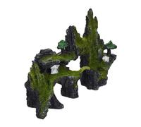 relaxdays Decoración Acuario Roca, Estilo Japonés, Piedra, Escondite Peces, Poliresina, 1 Ud, 17 x 23,5 cm, Negro-Verde, Polirresina