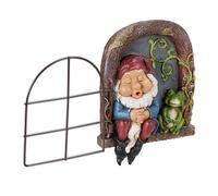 Relaxdays Enano Decoración Árbol Gnomo en la Ventana, Resistente a la Intemperie, para Colgar, 17 x 12 x 4,5 cm, Multicolor, Polirresina