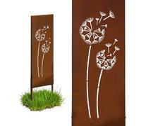 Relaxdays Decoración de jardín óxido, Diente de león 85 x 28 cm, estaca Resistente, rústico, Hierro marrón