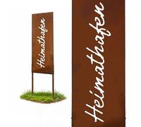 Relaxdays Decoración jardín Efecto óxido Heimathafen 85x28 cm, estaca Resistente Intemperie, rústica, Hierro marrón