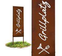 Relaxdays decoración jardín oxidada con Barbacoa y estaca de Hierro marrón, 115 x 28 x 1.5 cm