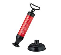 Relaxdays Desatascador de Tuberías Manual, 2 Accesorios, para Sumideros, Fregadero, Ducha, sin Químicos, Negro/Rojo