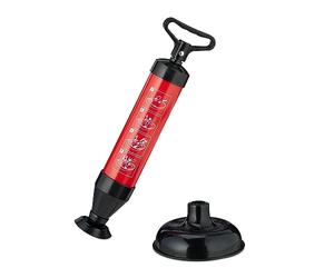 Relaxdays Desatascador de Tuberías Manual, 2 Accesorios, para Sumideros, Fregadero, Ducha, sin Químicos, Negro/Rojo