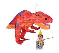 Relaxdays- Dinosaur Pinata Piñata Dinosaurio sin Relleno, Decoración Cumpleaños Infantil, Papel, 37 x 64 x 22 cm, Rojo, Color, H x W x D (10028078)