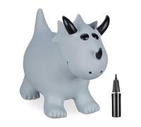 Relaxdays Dinosaurio Saltarín Hinchable, Triceratops, Juguete Saltador, con Hinchador, Libre de BPA, Niños y Niñas, Gris