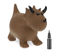 Relaxdays Dinosaurio Saltarín Hinchable, Triceratops, Juguete Saltador, con Hinchador, sin BPA, Niños y Niñas, Marrón