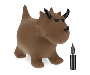 Relaxdays Dinosaurio Saltarín Hinchable, Triceratops, Juguete Saltador, con Hinchador, sin BPA, Niños y Niñas, Marrón