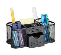 Relaxdays diseño de Malla Organizador de Escritorio, Portabolígrafos y Cajón, Rejilla Metálica, 10 x 23,5 x 11,5 cm, Negro