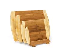 Relaxdays, diseño Elegante, 28 x 44 x 30 cm, 4 Kg Set 4 Tablas de Cortar Bambú, con Soporte, Tableros Carne, Varios Tamaños, Reversibles, Madera, Marrón Natural