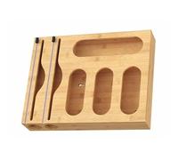 Relaxdays dispensador 6en1: Film Transparente, Aluminio, Bolsas congelador; bambú, Pared/cajón, 43,5x33,5x7,5 cm Natural