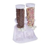 Relaxdays Dispensador Cereales Doble, Dosificador Frutos Secos, Desayuno, Botes Golosinas, Recipientes Plástico, Blanco