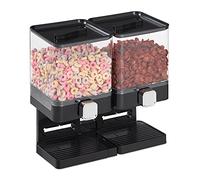 Relaxdays Dispensador Cereales Doble, Dosificador Frutos Secos, Negro | Recipiente Granola, Chuches, Bote Avena, Plástico