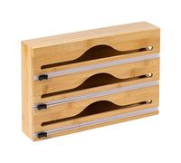 Dispensador de Papel Film Relaxdays, 3 Rollos, cajón, bambú, 22 x 33,5 x 7 cm, Cortador para Cocina, Soporte para Film.