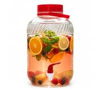 Relaxdays Dispensador de bebidas, 10 L, cristal, transparente/rojo