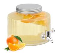 Relaxdays Dispensador de Bebidas 2,8 L, Recipiente para Limonada o Zumo Acanalado, Grifo y Tapa, Cristal, Transparente