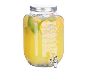 Relaxdays Dispensador de bebidas con grifo, Cristal, Vintage, Expendedor de refrescos, 8 L, Transparente