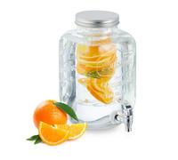 Relaxdays Dispensador de Bebidas con Soporte, Grifo y Tapa, 5 L, Cristal, Surtidor de Limonada y Agua, Transparente, 27 x 17 x 23 cm