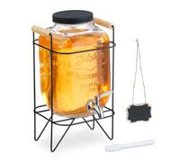 Relaxdays Dispensador Bebidas con Soporte, Recipiente Limonada 5 L, Grifo Acero Inoxidable y Tapa, Cristal, Transparente