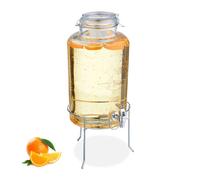 Relaxdays Dispensador de Bebidas con Soporte, Recipiente Limonada 8 L, Grifo, Cierre de Pinza, Cristal, Transparente