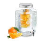 Relaxdays Dispensador de Bebidas con Soporte, Grifo y Tapa, 8 L, Cristal, Surtidor de Limonada y Agua, Transparente, Hierro, 31 x 20 x 25 cm