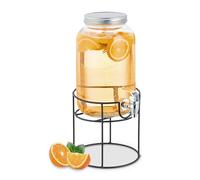Relaxdays Dispensador de Bebidas con Soporte, Grifo y Tapa, Cristal, Surtidor de Agua y Limonada, 3,3 L, Transparente, 36 x 17 x 21 cm