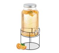 Relaxdays Dispensador de Bebidas con Soporte, Grifo y Tapa, Cristal, Surtidor de Agua y Limonada, 6 L, Transparente, Caucho, 43 x 19.5 x 24 cm
