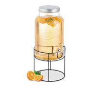 Relaxdays Dispensador de Bebidas con Soporte, Grifo y Tapa, Cristal, Surtidor de Agua y Limonada, 6 L, Transparente