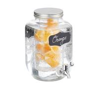 Relaxdays Dispensador Bebidas con Accesorio Fruta, Recipiente Limonada 4 L, Grifo y Tapa, Cristal, Metal, Transparente