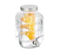 Relaxdays Dispensador Bebidas con Accesorio Fruta, Recipiente Limonada 4 L, Grifo y Tapa, Cristal, Metal, Transparente