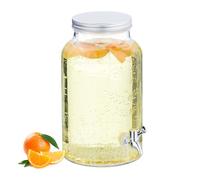 Relaxdays Dispensador de Bebidas, Recipiente para Limonada 5 L, Diseño Vintage, Grifo y Tapa, de Cristal, Transparente