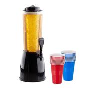 Relaxdays Dispensador de cerveza con 20 vasos azul,negro,transparente