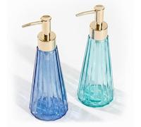 Relaxdays Dispensador de jabón, Juego de 2, 320 ml, Cristal, Recargable, Gel/jabón, baño y Cocina, Verde/Azul