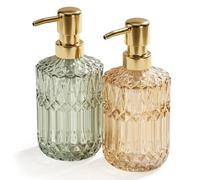 Relaxdays Dispensador de jabón, Set 2x400 ml, Cristal Recargable, para baño y Cocina, Gel de Ducha, Manos, Dorado/Verde