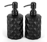 Relaxdays dispensador de jabón, Set de 2, 350 ml, Vidrio, Recargable, jabón, Gel de Ducha, baño y Cocina, Negro