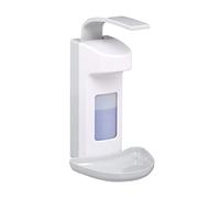 Relaxdays Dispensador Desinfectante, Bandeja de Goteo, Dosificador Jabón, Palanca Brazo, 500 ml, 1 Ud, ABS, Blanco