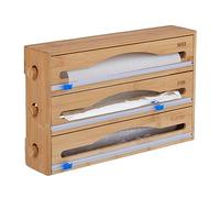 Relaxdays láminas Dispensador Film 3 en 1, para Pared o Cajón, 23,5 x 39 x 9 cm, Bambú, Cortador Papeles para Cocinar, Natural