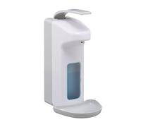 Relaxdays Dispensador Jabón Pared, 1000 ml, Bandeja Goteo, Dosificador Desinfectante, Palanca Brazo, ABS, 1 Ud, Blanco