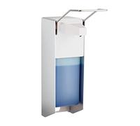 Relaxdays Dispensador Jabón Pared, 1000 ml, Dosificador Desinfectante, Palanca para Codo, Plástico-Metal, 1 Ud, Plateado, Acero Inoxidable