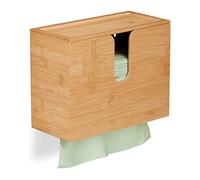 Relaxdays Dispensador Papel Secamanos con Tapa, Toallas Tamaño H2, Bambú, 21x27x13 cm, de Pared, Baño y Cocina, Natural