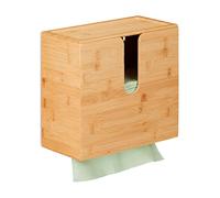 Relaxdays Dispensador Papel Secamanos con Tapa, Toallas Tamaño H2, Bambú, 26x27x13 cm, de Pared, Baño y Cocina, Natural