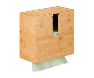 Relaxdays Dispensador toallas L bambú con tapa marrón claro
