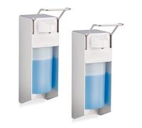 Relaxdays Dispensadores de Jabón, Montaje Pared, Pack de 2, Dosificadores Desinfectante y Gel, 500 ml, Plateado y Blanco, Aluminio