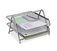 Relaxdays Dokumentenablage mit 2 Fächern Bandeja Documentos para Oficina, 2 Baldas, Cesto Cartas Metálico, Diseño Malla, Plateado, Acero, 20,5 x 30 x 35,5 cm Aprox