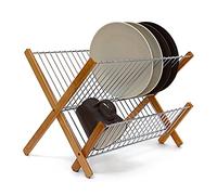 Relaxdays Drainer Rack Cross Bamboo and Metal Escurridor de Platos Plegable, Bambú y Acero Inoxidable, 27 x 38 x 29 cm, 0.8 Kg, 29 x 38 x 27 cm