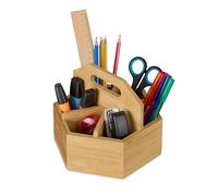 Relaxdays Drehbarer Stiftehalter aus Bambus Organizador de Escritorio Giratorio de bambú, 15 x 17 x 19 cm, para lápices y Tijeras, Color Natural, Naturaleza, 15x17x19 cm